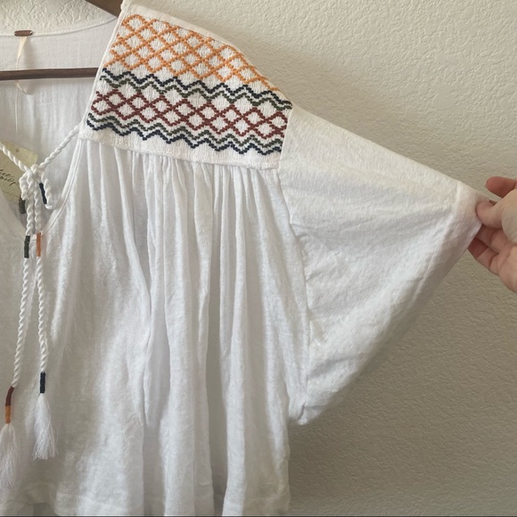 NWT Free People Market Embroidery Trim Tassel Tie V-Neck Dolman Sleeve Tee Med - Picture 9 of 9
